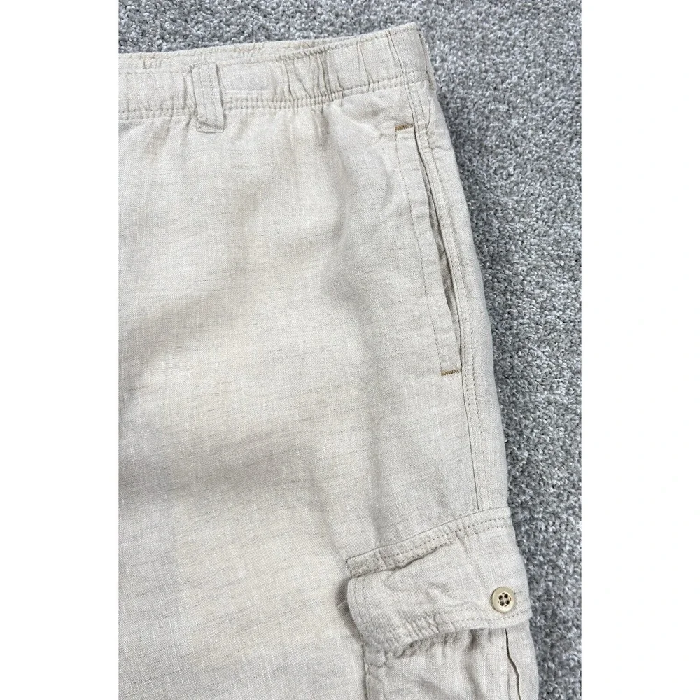 Tommy Bahama Relax Linen Cargo Pants Men XL Beige Drawstring Beach Casual